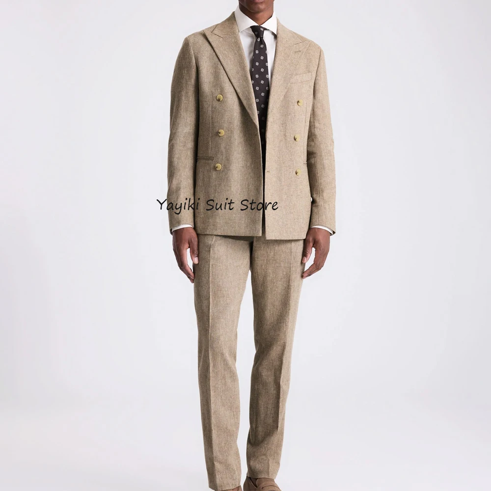 

Elegant Man Suit Set Straight Pockets Formal Casual Fashion Suits Vintage Herringbone Fabric 2 Piece Set for Man Double-breasted