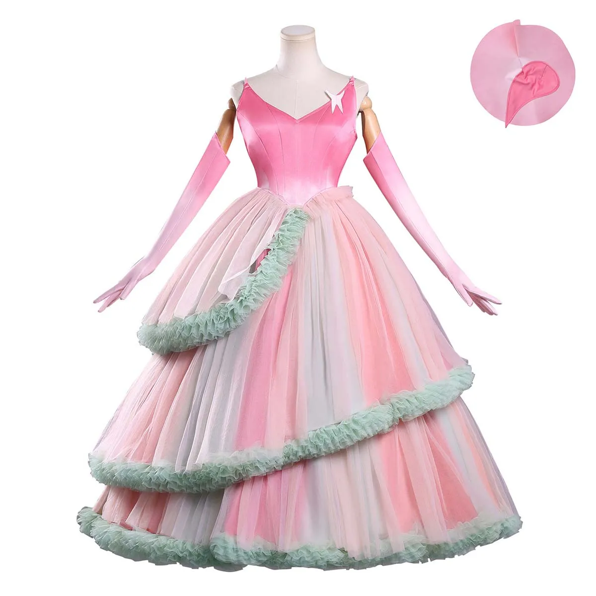 

Halloween Christmas Carnival Party Wicked 2 Glinda Cosplay Multi-layered Pink Gradient Evening Gown Costume