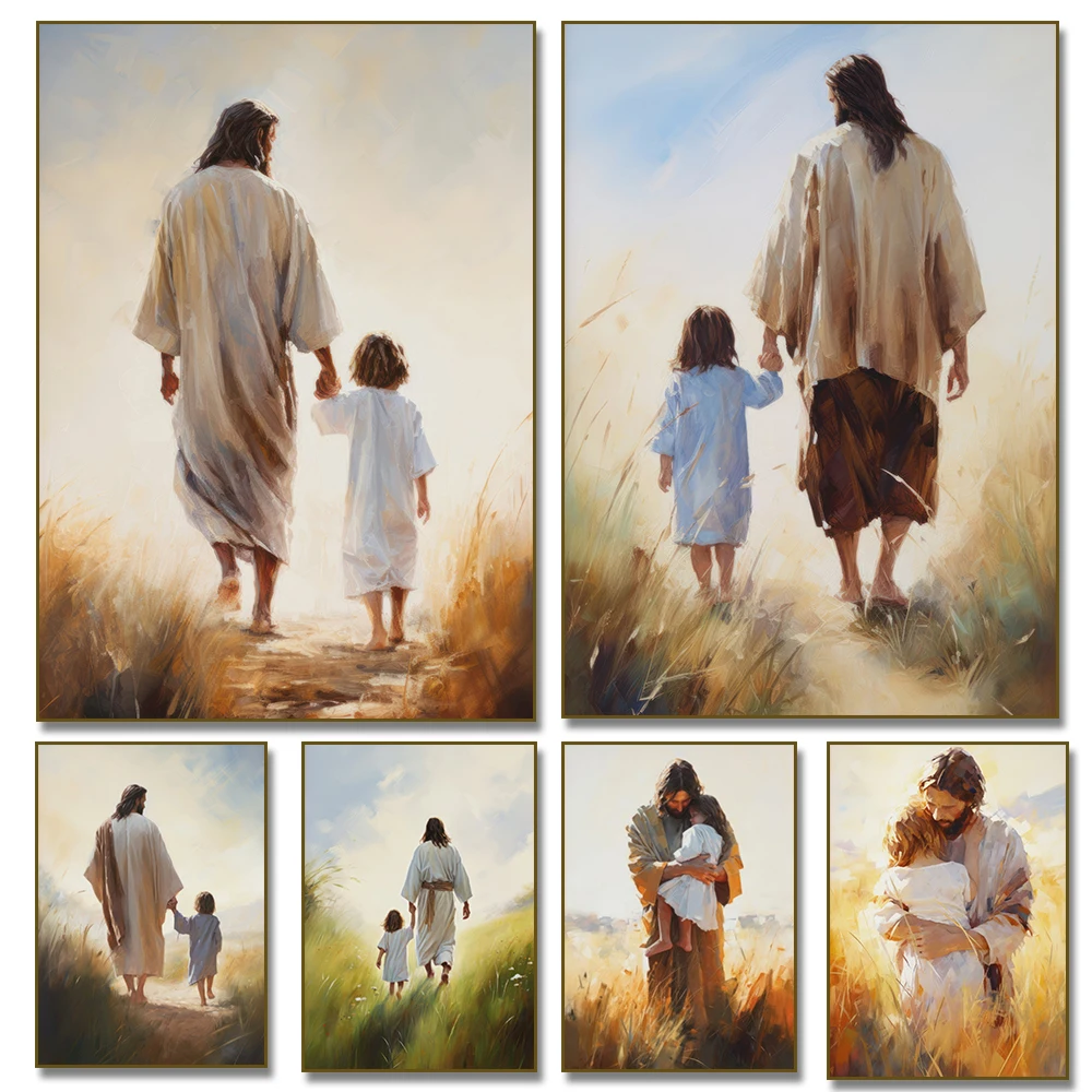 Jesus Christ Girl Child Kid  Christ's Embrace Poster Wall Art Pictures Canvas Painting Room Christian Nursery Home Decor