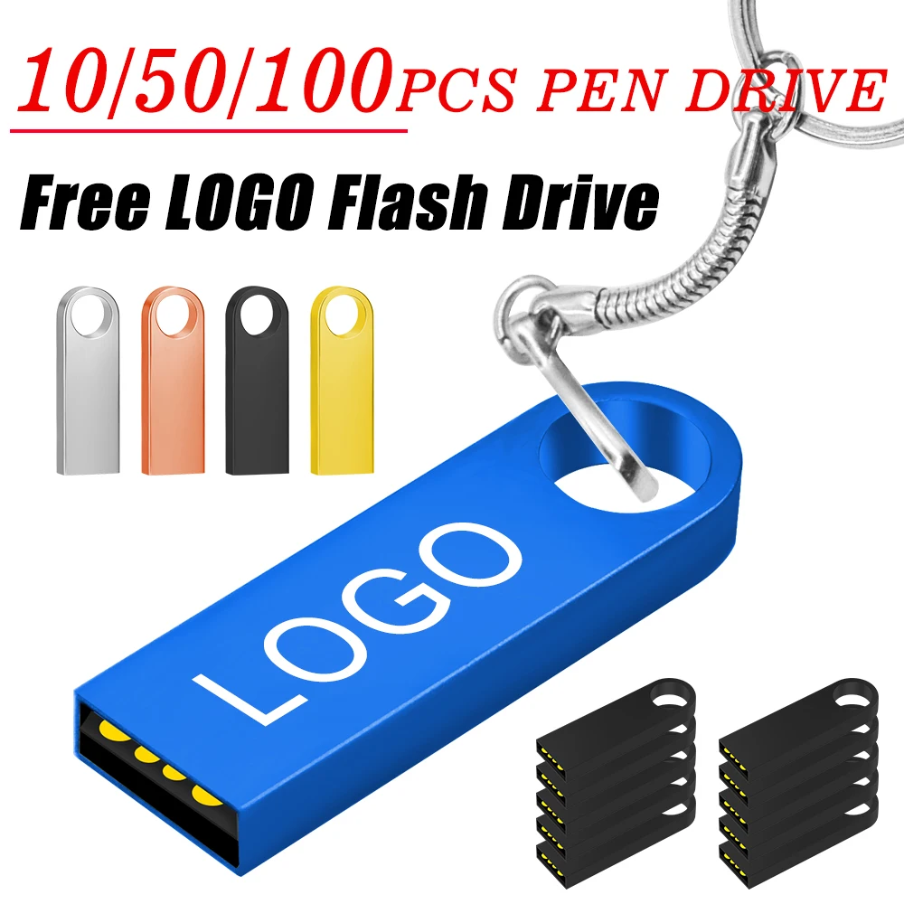 

10/50/100PCS Metal USB 2.0 Flash Drives 1GB 2GB 4GB Pendrive 8GB 16GB Pen Drive 32GB64GB Memory USB Sticks 128MB 256MB Free LOGO