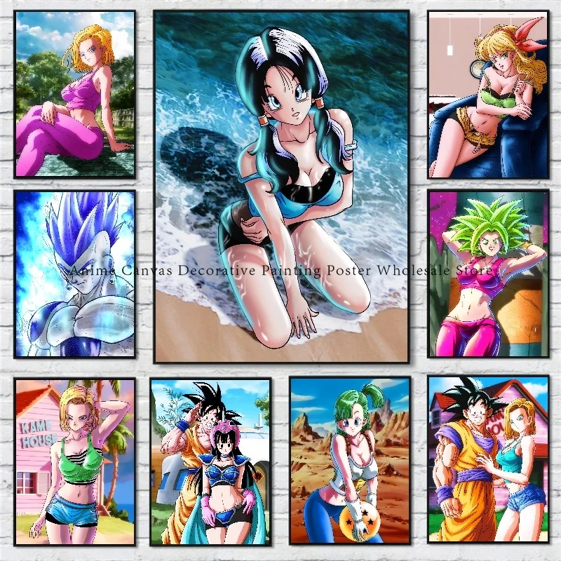 

Anime Dragon Ball Goku Bulma Poster Print Colorful with Sketch Canvas Painting Suitable for Fashion Bar Home Wall Decor Mural