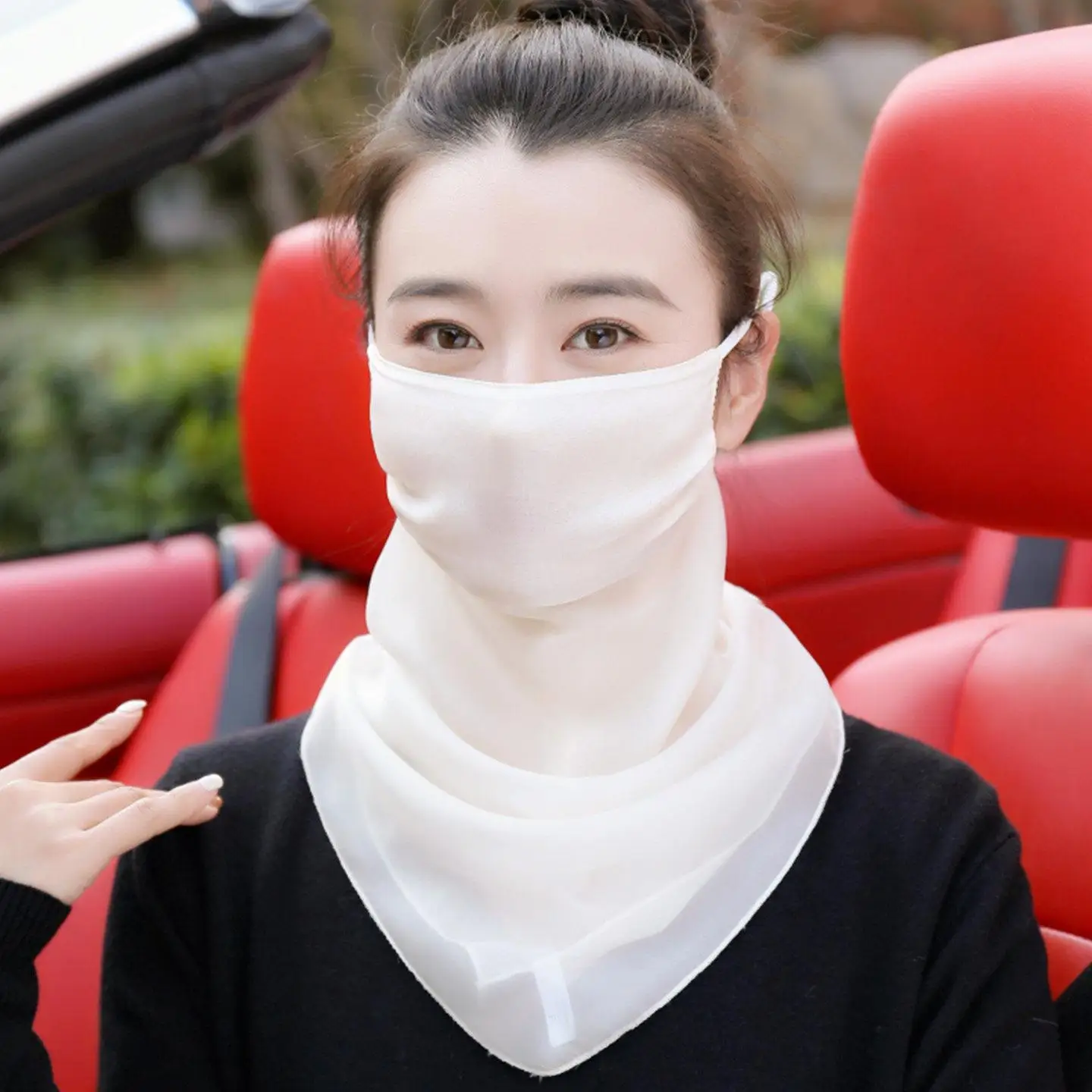 Silk Face Mask Lightweight Bicycle Riding Breathable Face Covering Scarf Neck Protection Summer Goddess Style Pure Color