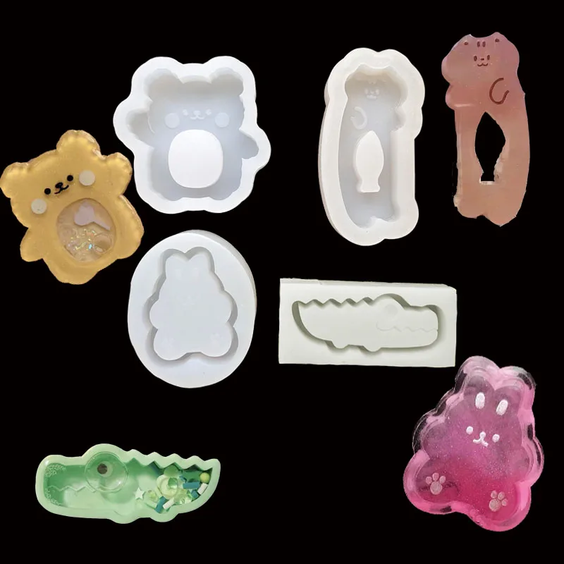 DIY Epoxy Resin Mold Bear Rabbit Silicone Shaker Mold Jewelry Tools Hairpin Hairclip Mold