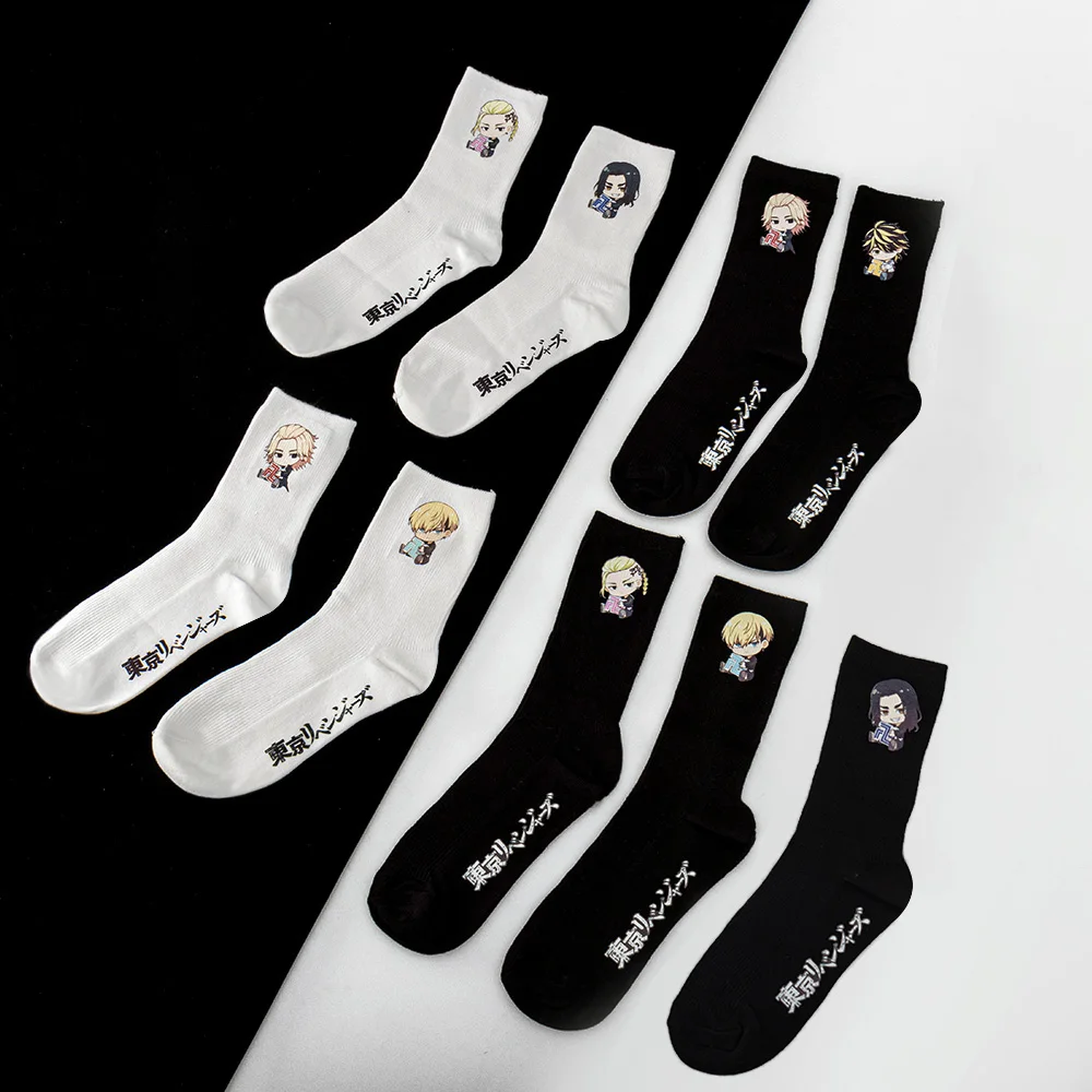 Anime Cosplay Socks Manjiro Ken Takemichi Baji Chifuyu Kazutora Black White Soft Summer Sport socks