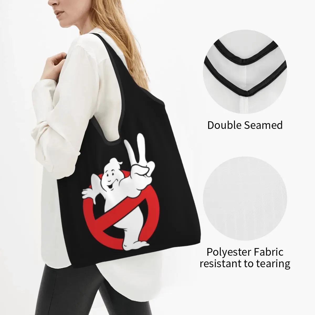 Ghost Buster Logo Groceries Shopping Bags Cute Shopper Shoulder Tote Bag Large Capacity Portable Classic Movie Handbag