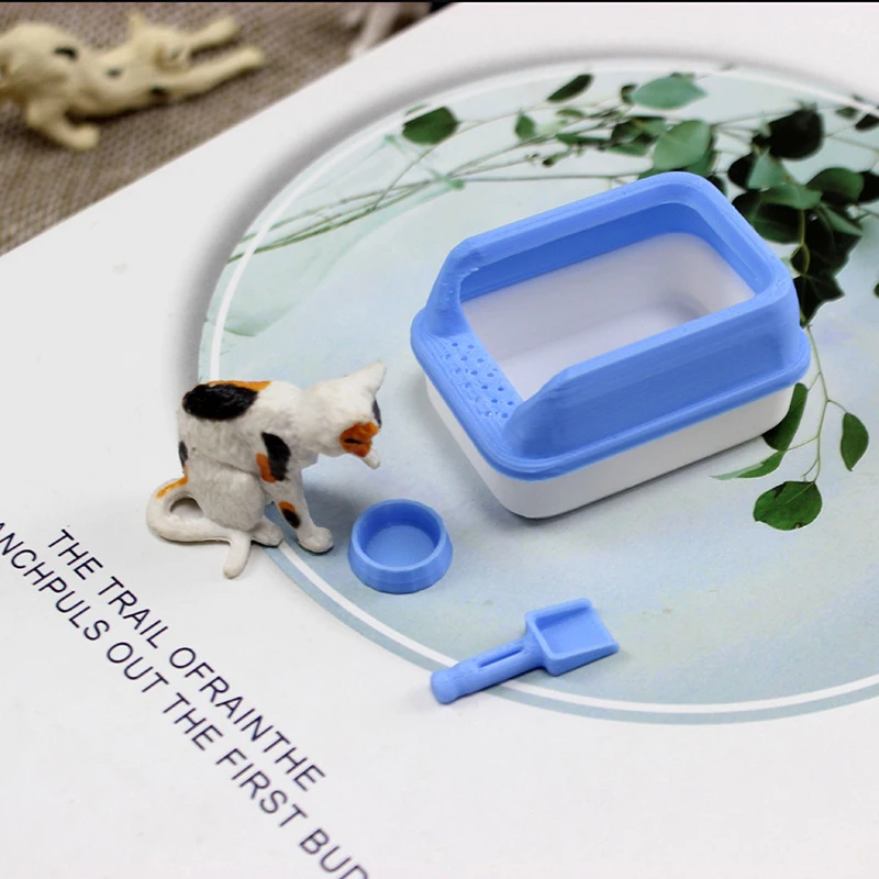 3Pcs/set Home Decoration 1:12 Dollhouse Miniature Cat Litter Box Model Mini Shovel Pet Supplies For Doll DIY Accessories Toy