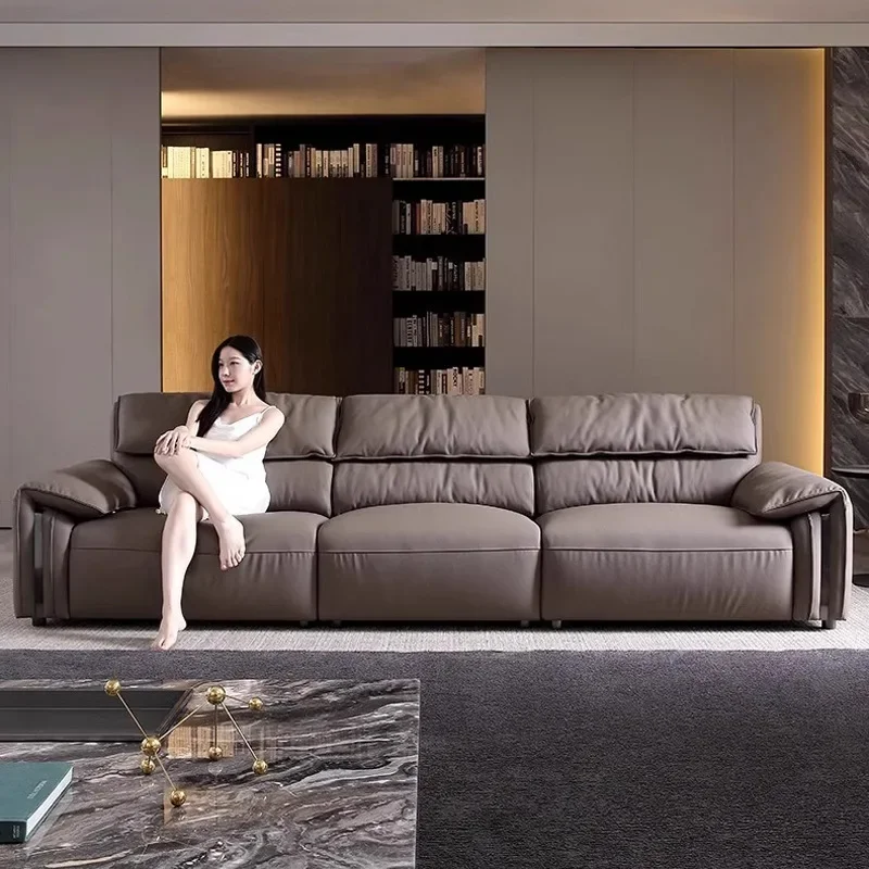 leather, sofa first layer cowhide, living room high backrest, straight row of three people, sofa elephant ear sofa
