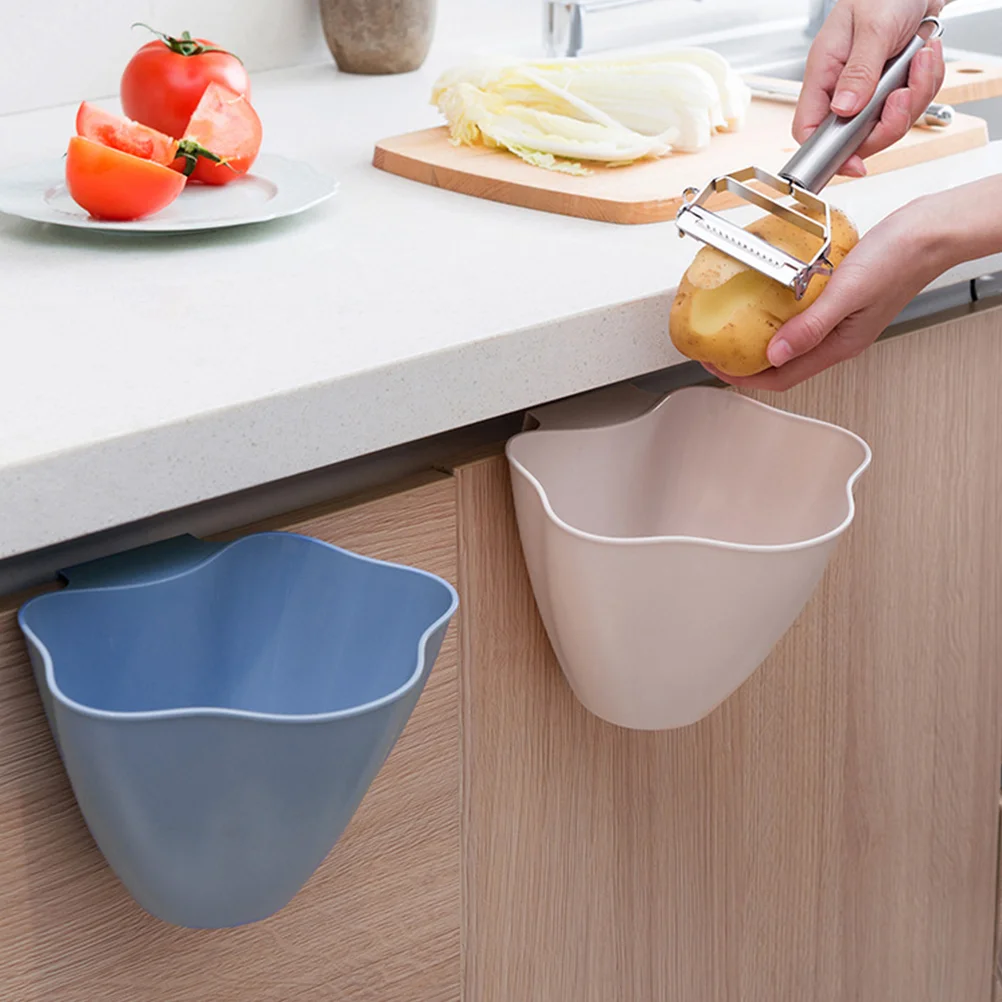 Kitchen Cupboard Door Bedroom Home Hanging Trash Can Plastic Garbage Litter Bin Bag Organizer Holder(Nordic Blue)