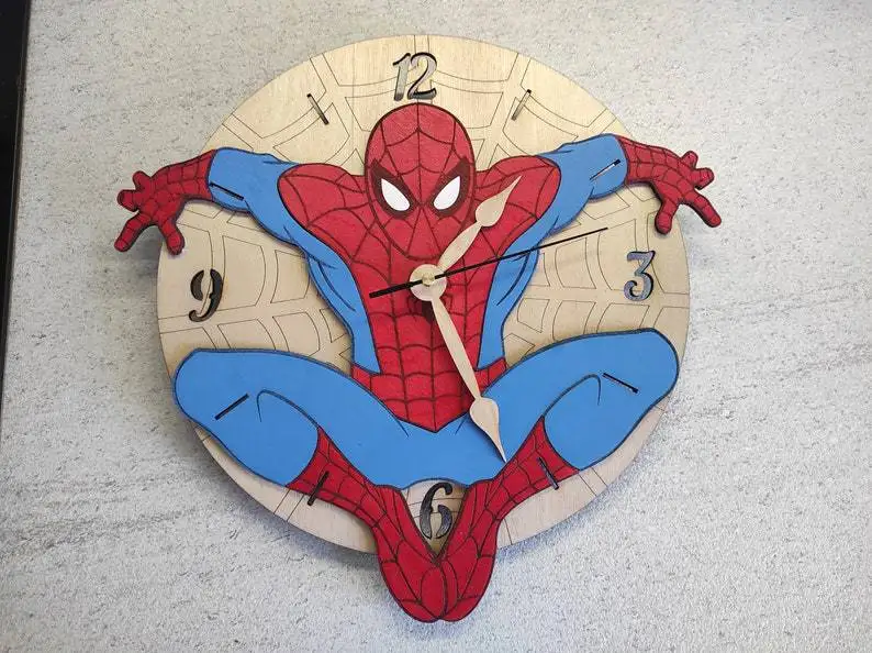 New Marvel Spiderman Wall Clock Creative Wooden Peter Parker Spider Man Hanging Clock 30cm Super Hero Boys Bedroom Wall Decor