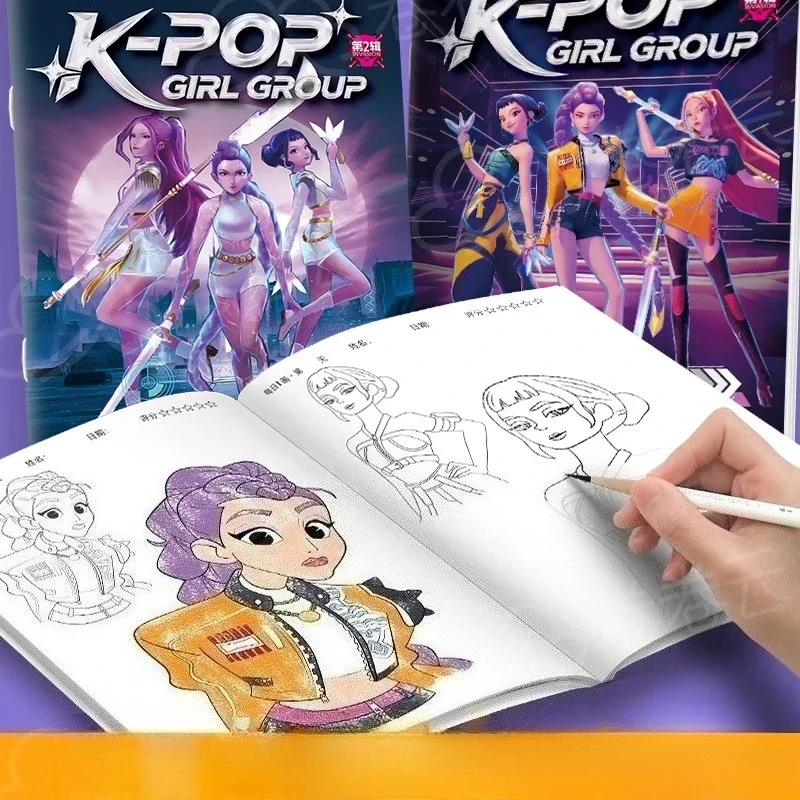 KPop شيطان هنتر رسم نسخة ألبوم تلوين كتب أنيمي تتبع رسومات أطفال لتقوم بها بنفسك لون ملء الكتابة على الجدران اللعب كتاب فتاة هدية
