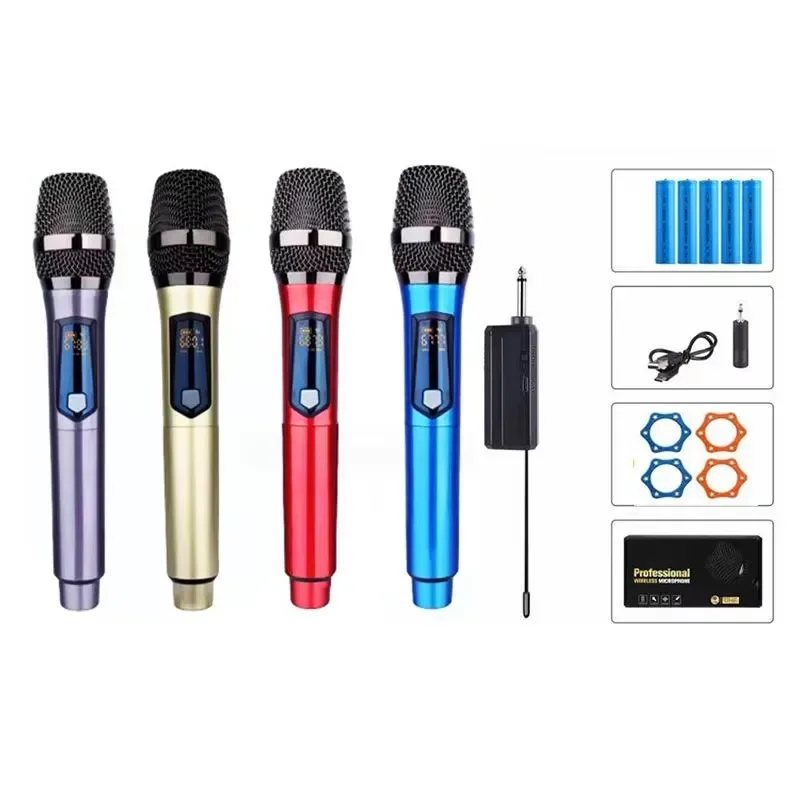 BOLRZO Professional Handheld Color Wireless Microphone System 1 2 4 Channel UHF Karaoke KTV Conference Live Performance