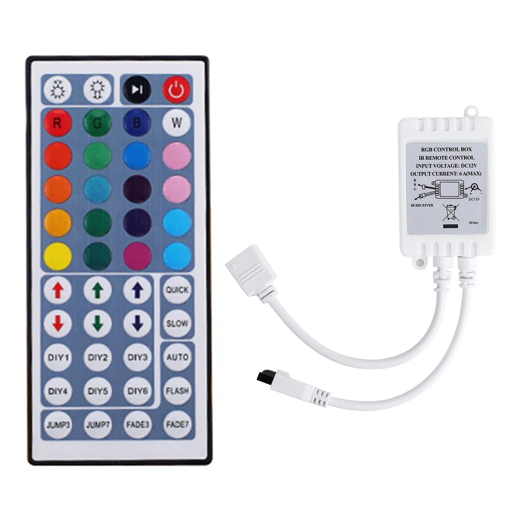 Controlador de led dc12v + 44 teclas, controle remoto, caixa de controle rgb, controlador de faixa de luz ir para 5050 2835 rgb