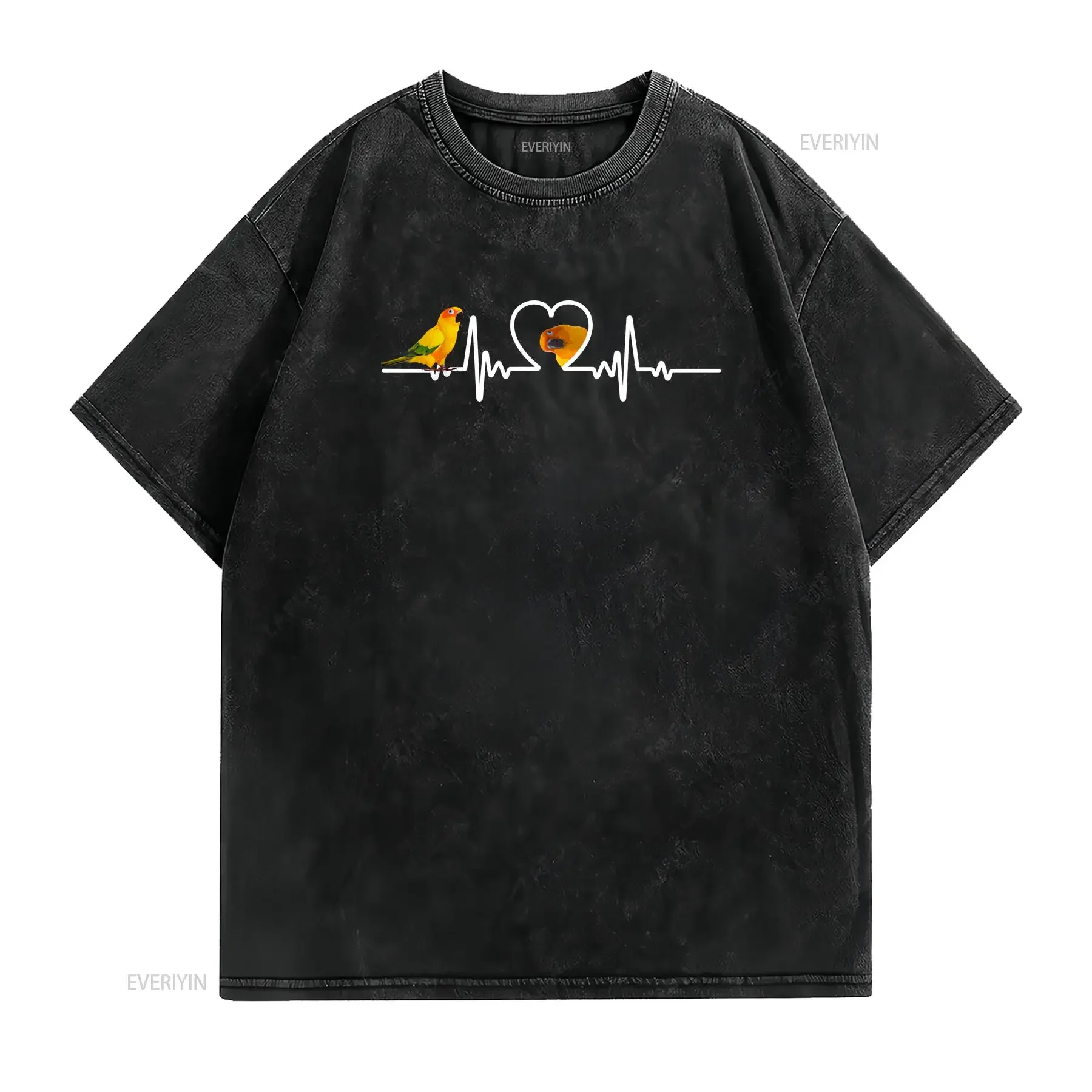 Funny Heart Beat Sun Conure Parrot Bird Apparel Zip T shirt vintage Washed homme graphic Versatile Breathable Soft Slightly