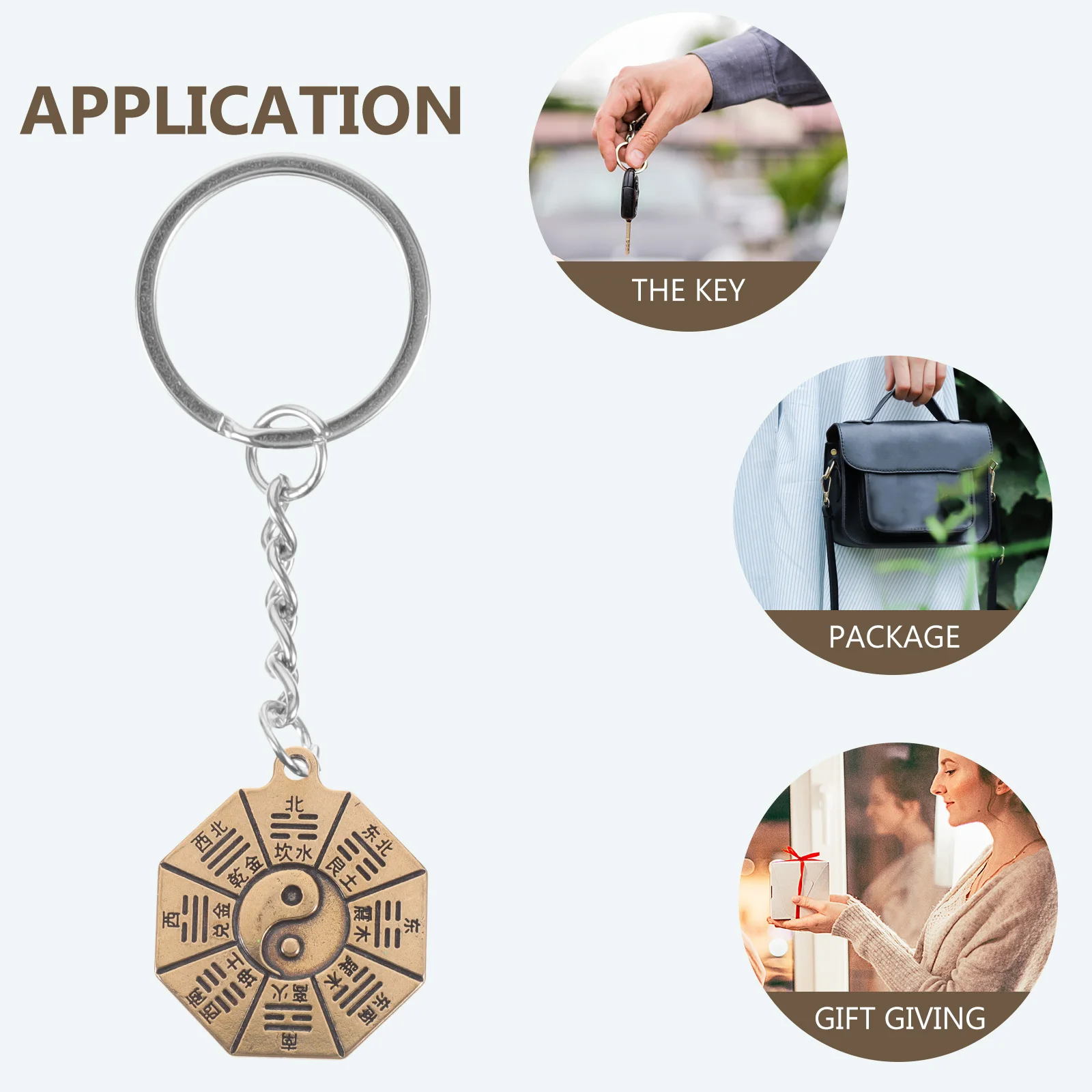 

4pcs Brass Bagua Pendant Charms Vintage Style Keychain Jewelry DIY Necklace Bracelet Making Accessories for Men Women