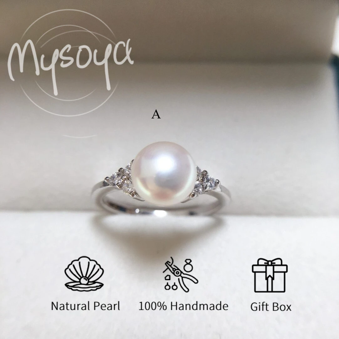 

MYSOYA White Freshwater Pearl Ring 8-9mm Including A Gift Box for Her/Him Birthday/Wedding/Christmas/New Year/Anniversary Gift