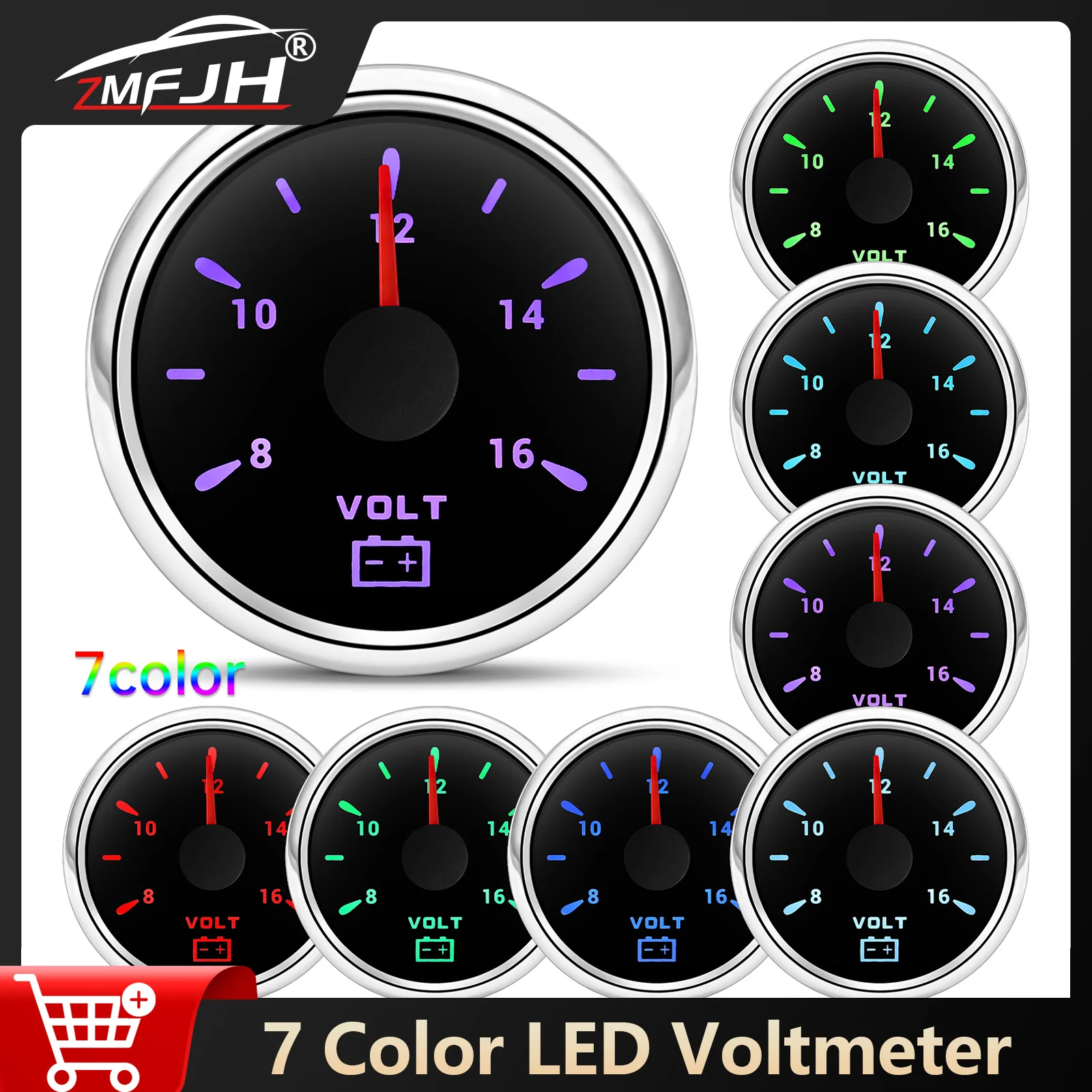 

52mm Digital Voltage Meter 8-16V 16-32V 7 Color Backlight Volt Meter Volt Gauge Indicator For Mairine Car Boat Yacht Accessories
