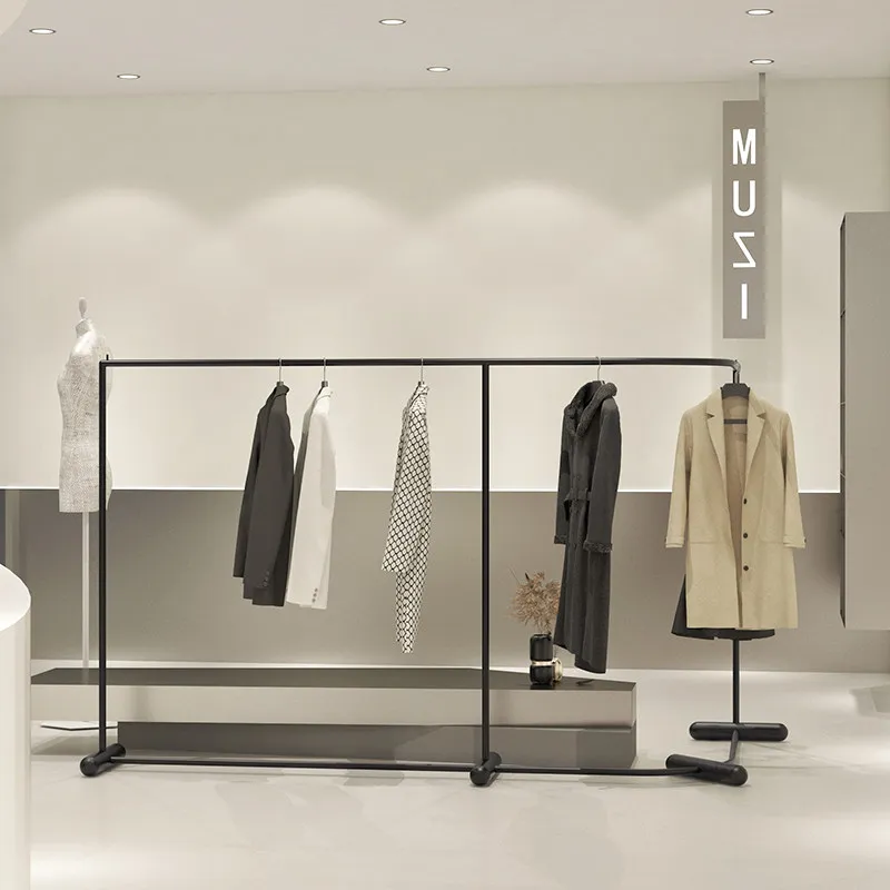 Clothing Store Display Rack Stainless Steel Matte Black Men's And Women's Clothing Store Hanger Display Side Hanging Rack