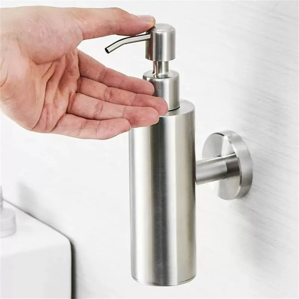 

1pc Stainless steel soap dispenser; hotel wall-mounted shower gel and hand sanitizer press liquid box; kitchen soap bottle.