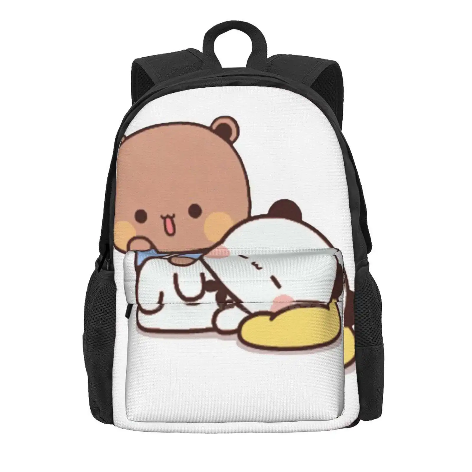 Urso panda e brownie para casal, mochila 3D Print Design, bolsa de estudante, saco colorido bonito, ursos de bebê