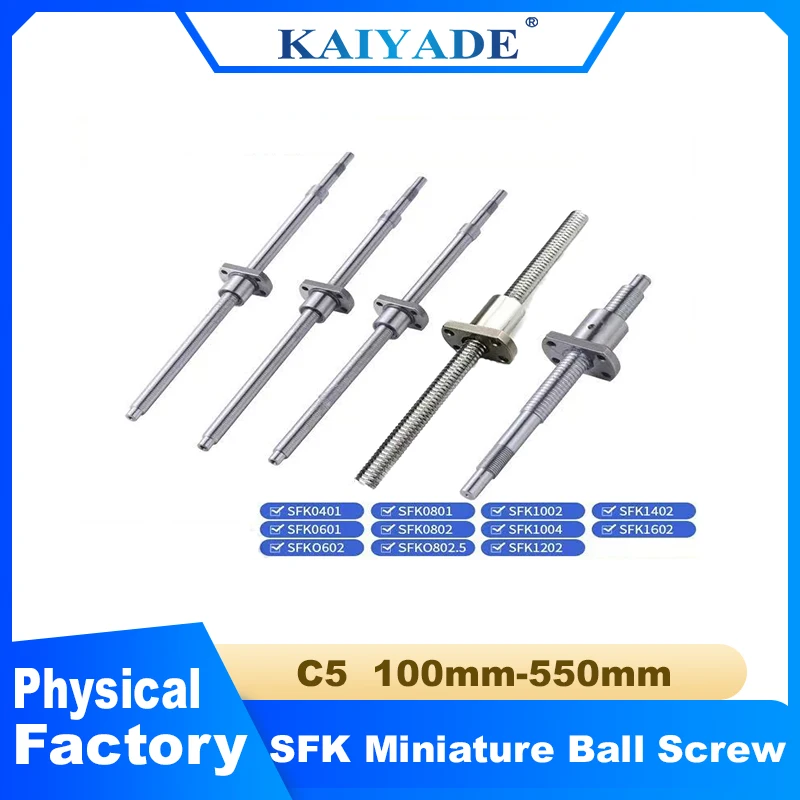 

Миниатюрный шарико-винтовой привод C5 SFK0802 SFK1002 SFK1004 6 мм 8 мм 10 мм 12 мм для 3D-принтеров, 100 мм - 550 мм, с шариковой гайкой SFK, прецизионное перемещение