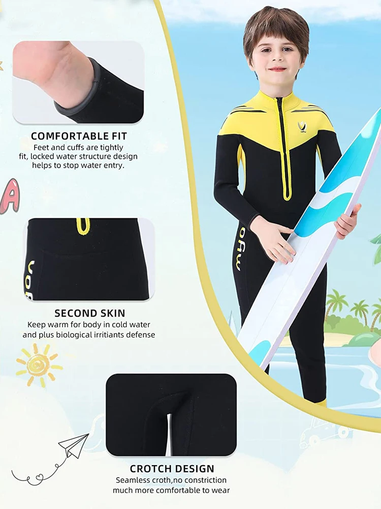 Kids Wetsuit, 3mm Neoprene Thermal Swimsuit, Full Wetsuit for Girls Boys and Youth, Long Sleeve Wet Suits for Swimming Surfing