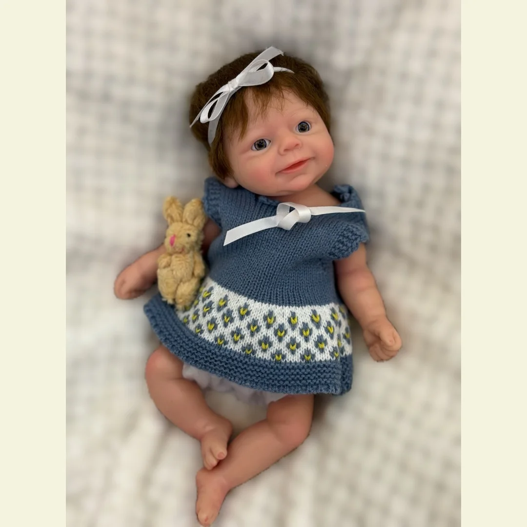 10Inch Open Eyes Soft Silicone Bebe Reborn Girl With Rooted Hair Dress in Sweather Outfits Lifelike Realistic Newborn Doll