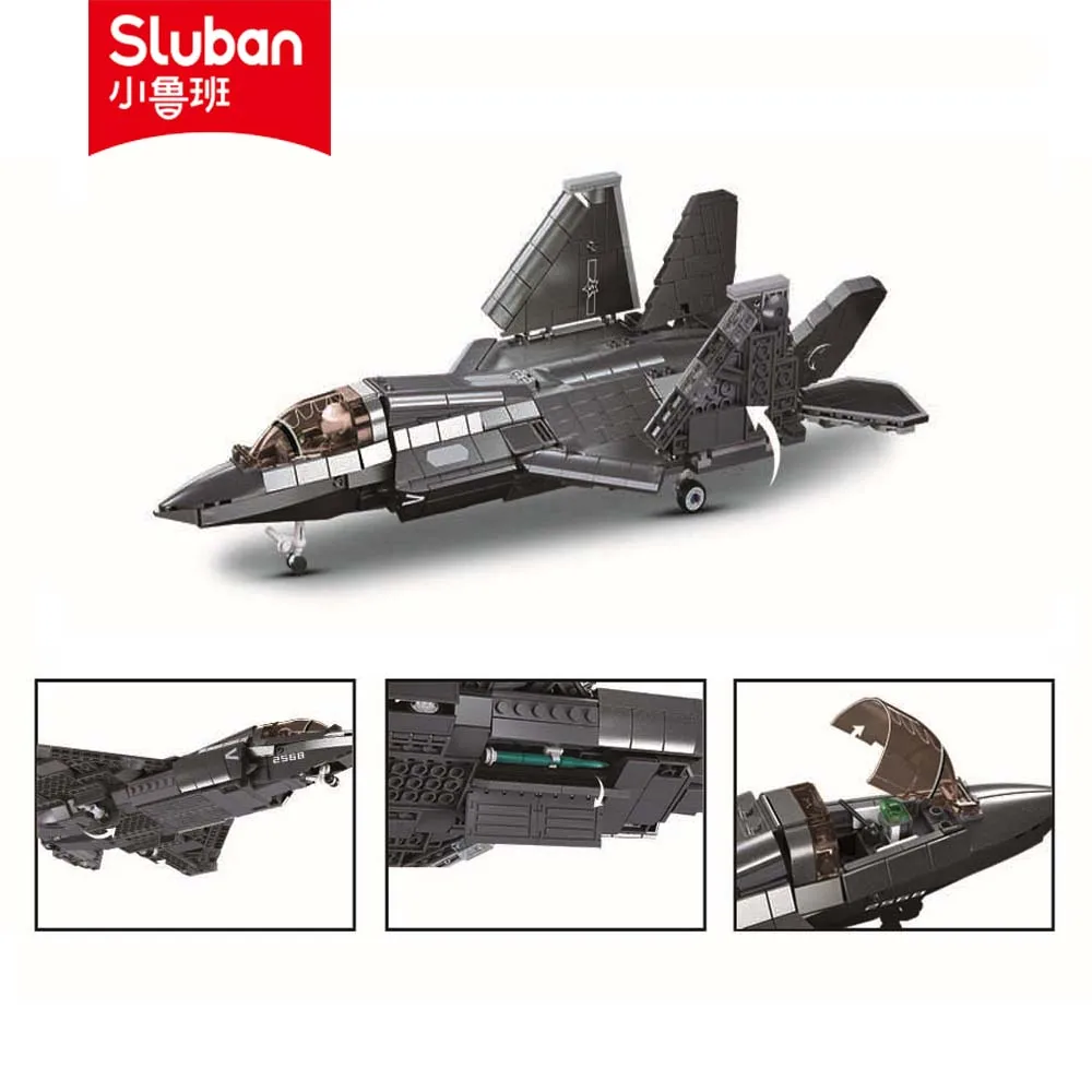 Sluban Building Block Toys Military B1186 1/44 J35 Stealth Fighter 838PCS Bricks Compatible With Leading Brands Construction Kit