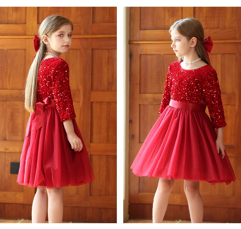 Elegantes Prinzessinnen-Geburtstagskleid für Mädchen, Kinder-Violin-Klavier-Auftrittskleid, Prinzessinnen-Festkleidung mit Pailletten – Detail 4