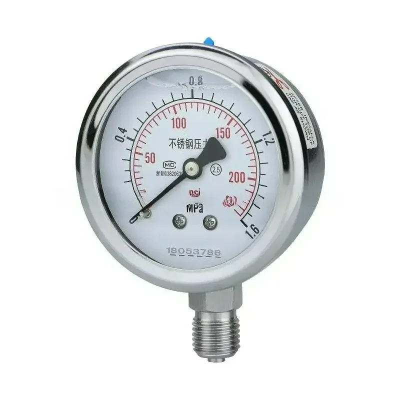 Stainless steel Vibration Proof Pressure Gauge YN60BF Hydraulic Water Air Pressure 304 Corrosion High Temperature Resistance