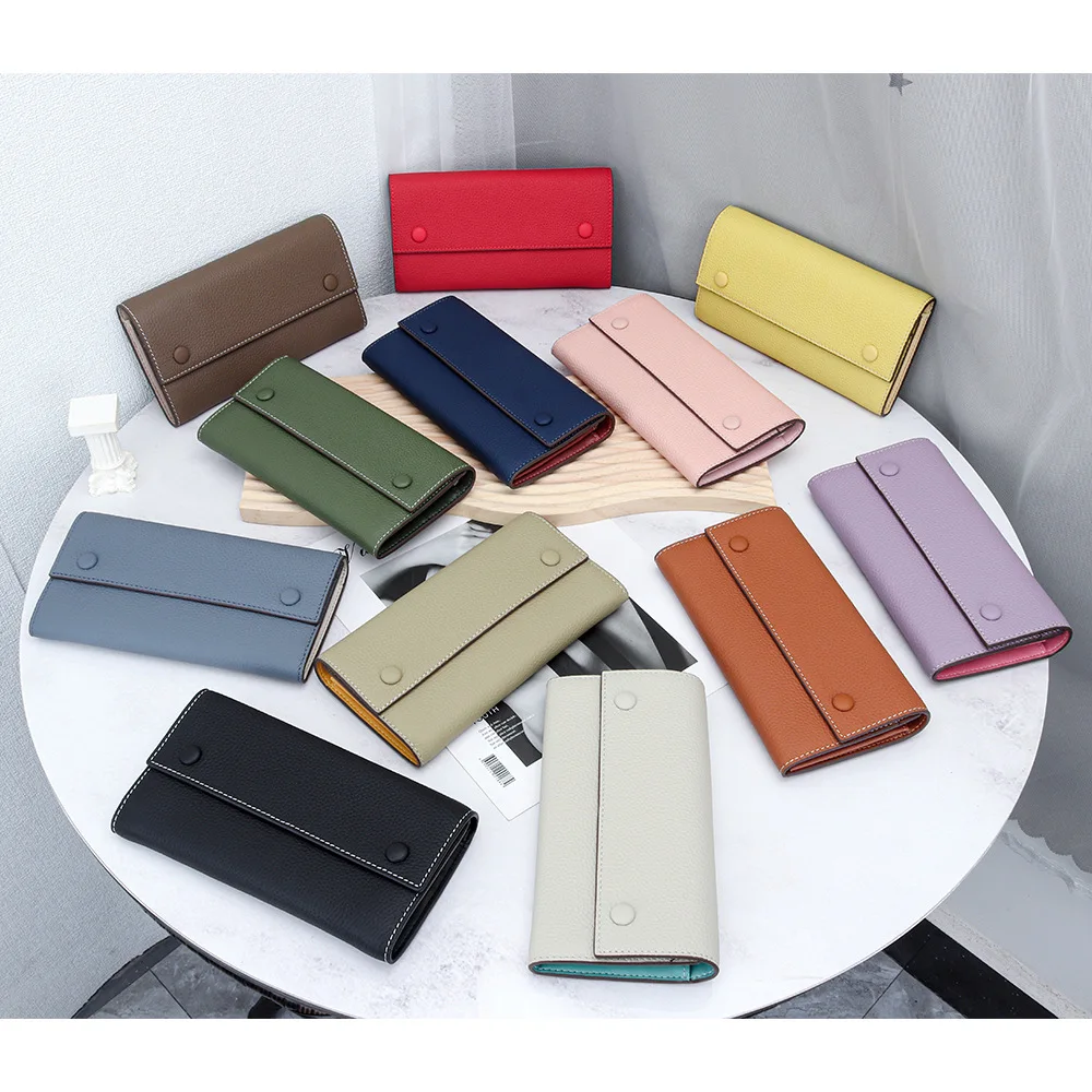 

Женский кошелек-клатч из натуральной кожи класса люкс с цветовыми блоками, большой вместимостью, множеством отделений для карт и застежкой-кнопкой