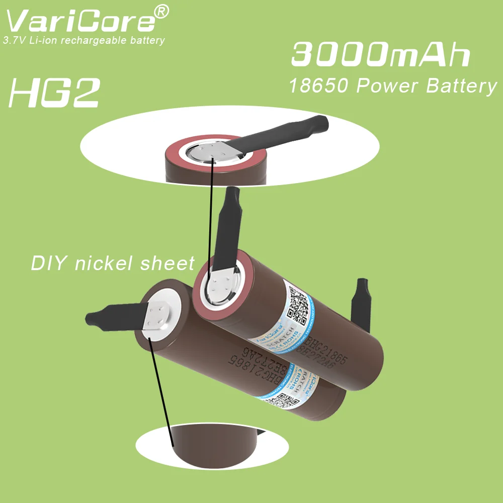 VariCore 3000mAh HG2 18650 Battery  DIY nickel sheet  3.6V Lithium Continuous Discharge 20A Dedicated Electronic Power Battery