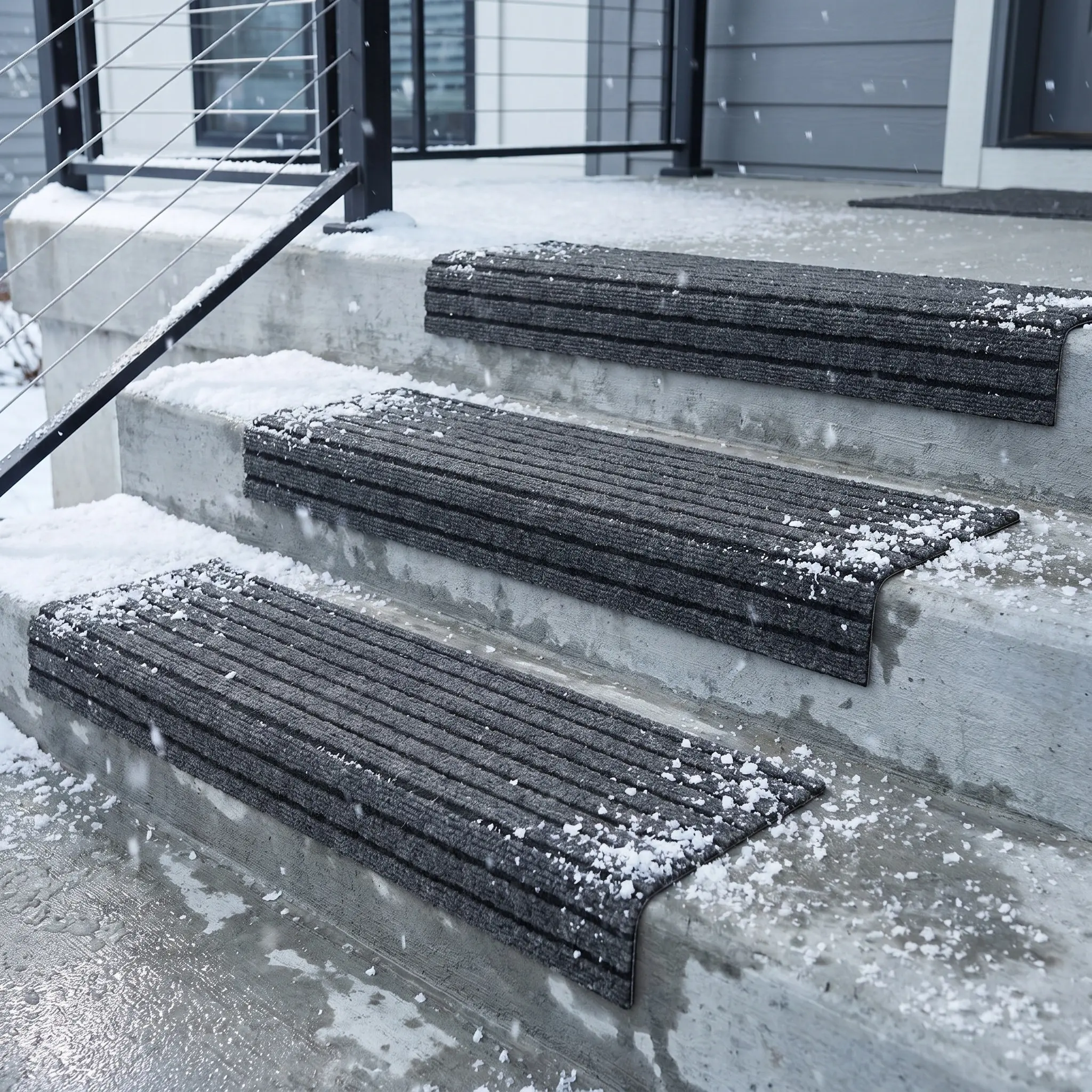 2Pcs Anti Slip Outdoor Stair Treads Carpet Self Adhesive Step Mats for Commercial Entrance Front Walkway Safety Rug 31x9 Inch