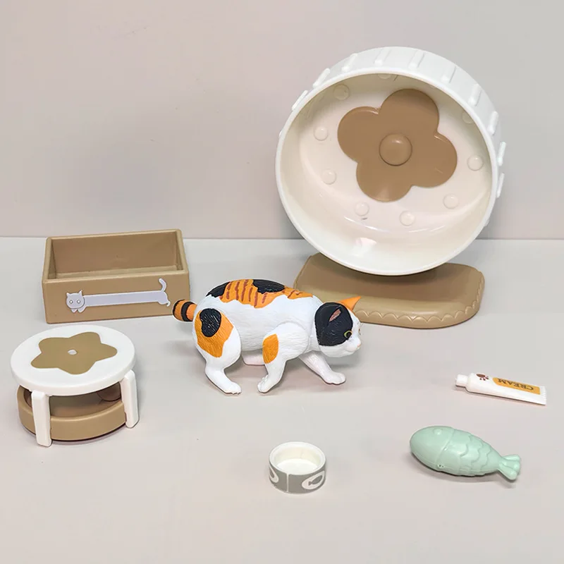 Dollhouse Accessories Cute Mini Pet Kitten Climbing Frame Creative Funny Tease Cat Meow Scene Ornament Model Kids Play House Toy