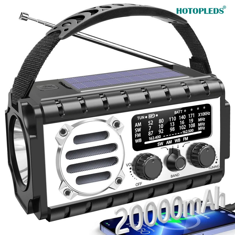 

Portable Solar Power Hand Crank Radio AM/FM/WB NOAA Weather LED Flashlight Power Bank for Outdoor Camping Hiking Solar Radio
