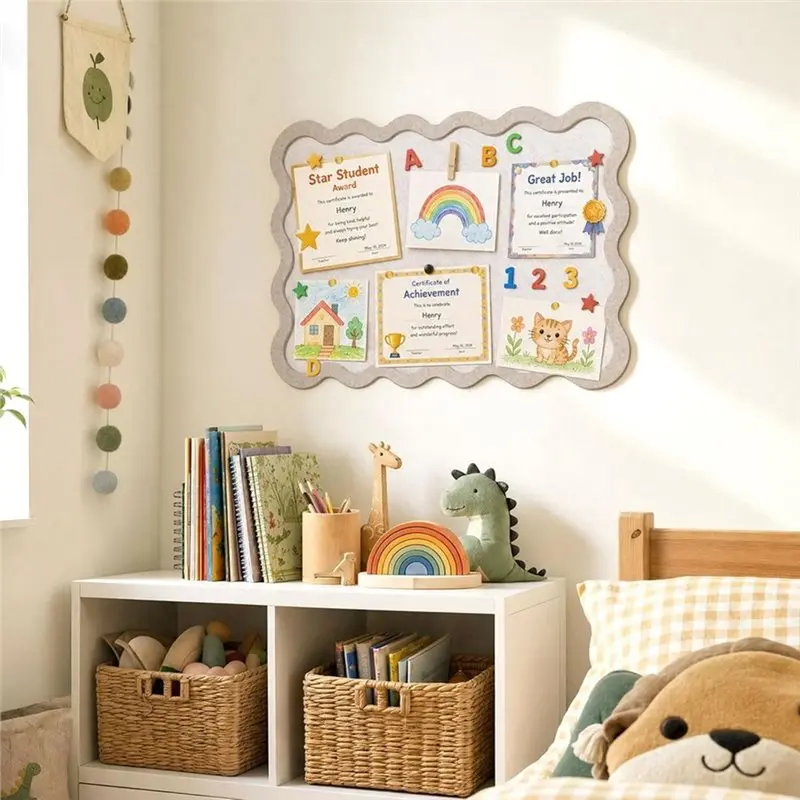 AB42-Scalloped Felt Bulletin Board, Decorative Wall Pin Board, Board Alternative For Vision Board & Photo Wall Decor