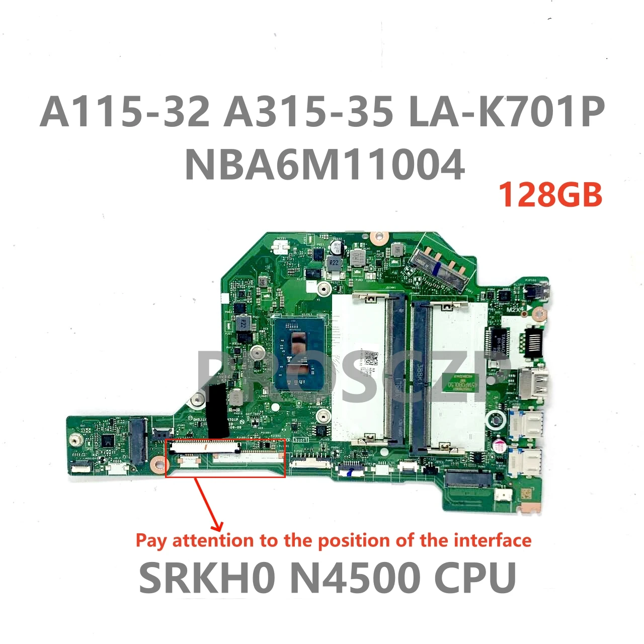 GH5JJ/GH711 LA-K701P For Acer Aspire A115-32 A315-35 Laptop Motherboard NBA6W11003 With SRKH0 N4500 CPU 100% Tested OK