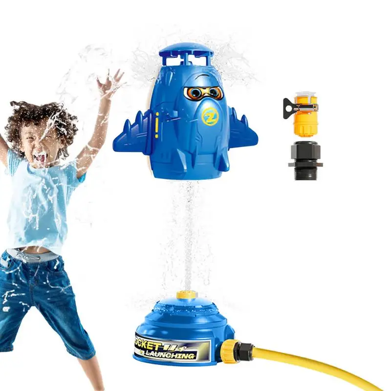 Space Rocket Sprinkler Cute 360 Rotating Kid Sprinklers For Outside Fun Interactive Sprinkler For Kids Outdoor Play Summer Water