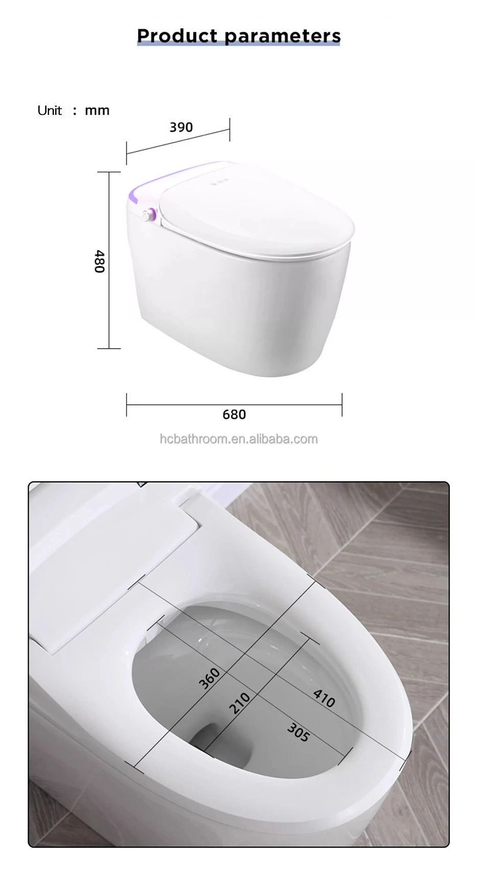 European Modern One Piece Smart Toilet Intelligent Bathroom Tankless Automatic Flush with Remote Control Function