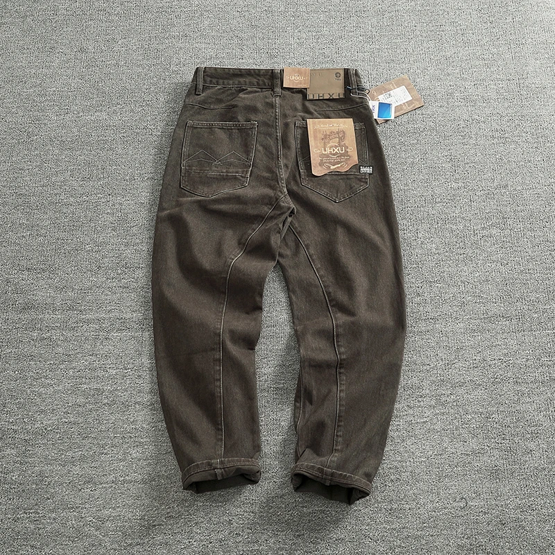 

Casual heavy cotton cargo casual pants men 3D fit tailored loose straight leg CHINO cone pants