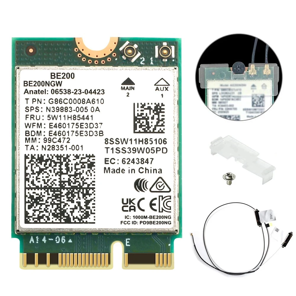 New BE200 Wi-Fi 7 Bluetooth 5.4 Wifi Card BE200NGW 2.4/ 5/ 6 GHz 5.8 Gbps For Windows 11 PC Laptop With Antennas