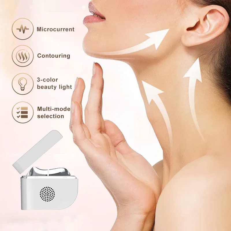 جهاز تجميل تدليك غوا شا الساخن والبارد مع رفع EMS، علاج LED بـ 7 ألوان، العناية المحمولة لشد الوجه والرقبة
