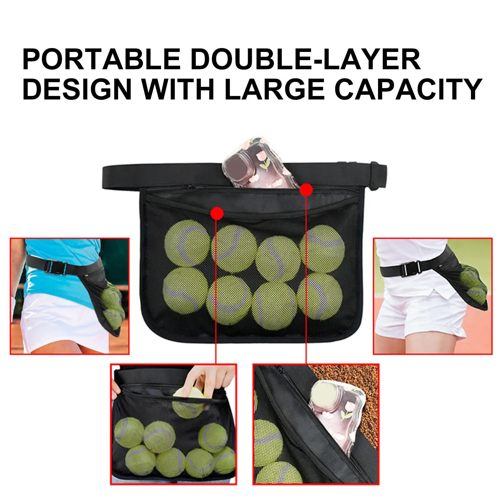 

Tennis Ball Holder Waist Pickleball Ball Picking Belt Bag Breathable Baseball Accessories Storage Pouch Portable Golf Waist Bag