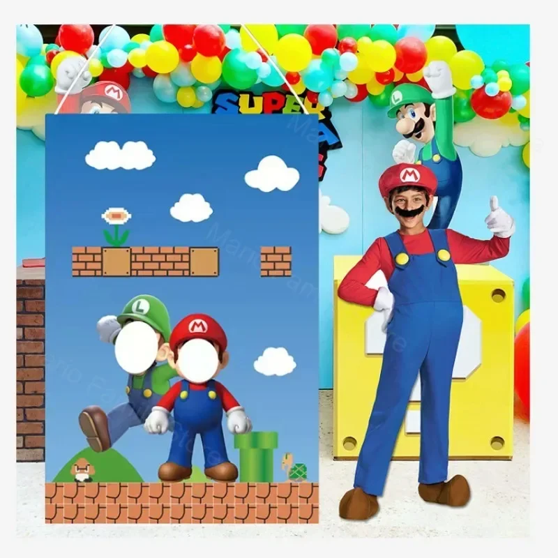 Anime Super Mario Photo Props Door Cartoon Figure Banner Birthday Party Decoration Supplies Children Game Background Accessories