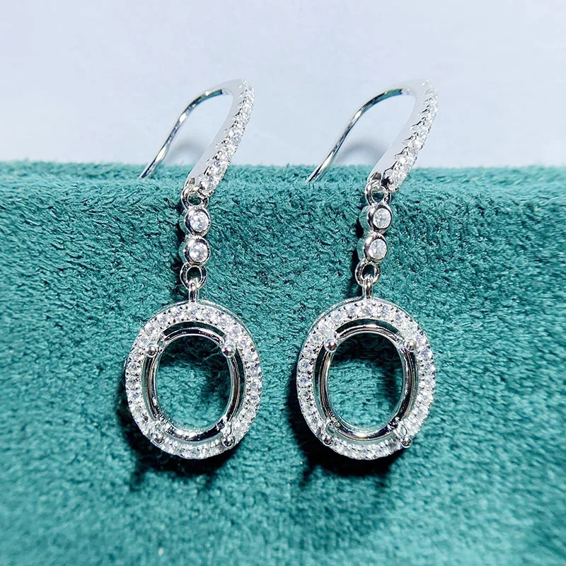 MeiBaPJ 7*9 DIY 925 Silver Empty Setting Elliptic Drop Earrings Fine Charm Party Jewelry for Women