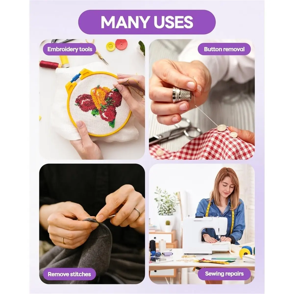 Multi-use Gear 5 Pack Needle and Thread Seam Ripper Sewing, Ergonomic Non-Slip Handle Seam Rippers for Hand Sewing, Knitting