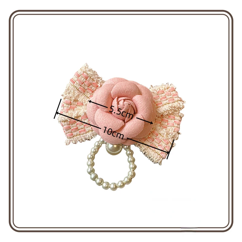 Korean Camellia Ribbon Pearl Bow Tie Brooch Hairpin Handmade Jewelry Gift Fashion Women's White Shirt Accessories Collar Flowers