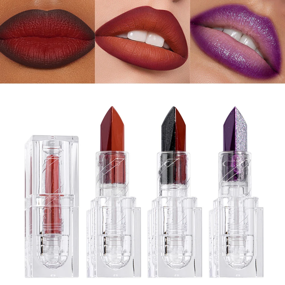 Rossetto 3Colors con Logo Personalizzato, Rosso-Castano Scuro, Doppia Punta, Private Label, Lunga Durata, Impermeabile e Resistente al Sudore