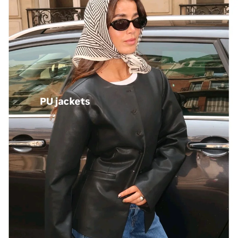 Inverno novo feminino casual longo sve redondo ne couro pu simulação agasalhos remendo decorativo ket fileira única múltipla...