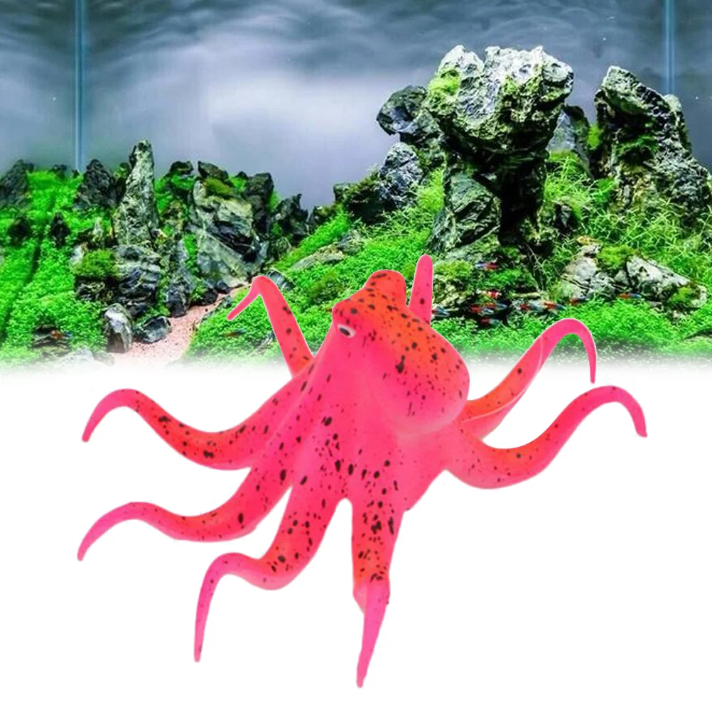 Aquarium Modeling Night Fluorescent Simulation Octopus Artificial Suction Cup Fish Tank Decoration Gift (Red)