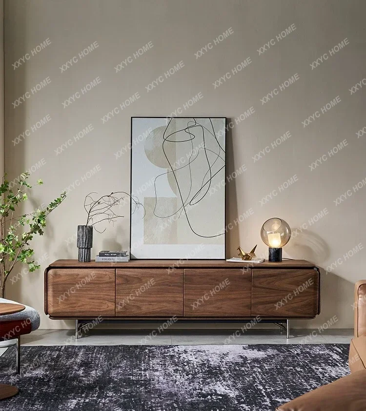 X-S  Walnut TV Cabinet Coffee Table Combination Solid Wood Modern Simple Living Room Floor TV Cabinet HG